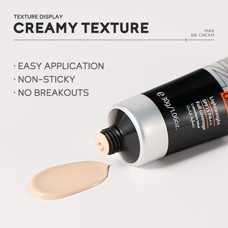Hydrating Men BB Cream SPF 15 PA++, Full-Coverage Foundation&Concealer, Mens Face Moisturizer Cream Evens Skin Tone, Oil Control and Cover Flaws, Natural Finish for All Skin Types, Chocolate 420
