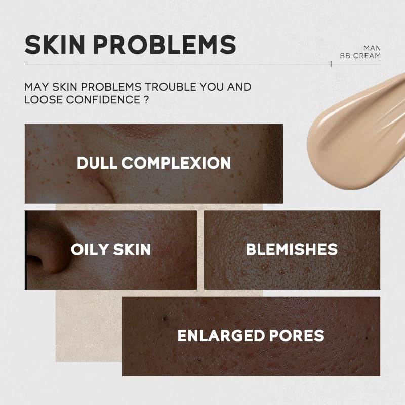 Hydrating Men BB Cream SPF 15 PA++, Full-Coverage Foundation&Concealer, Mens Face Moisturizer Cream Evens Skin Tone, Oil Control and Cover Flaws, Natural Finish for All Skin Types, Light 160