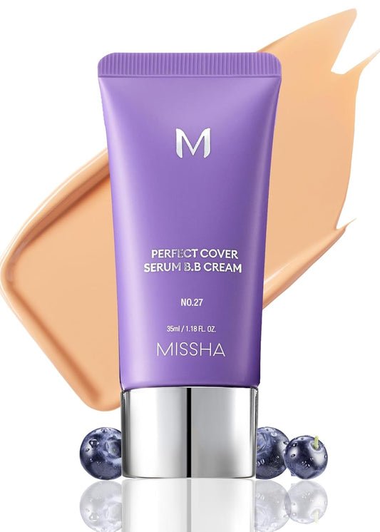 M PERFECT COVER SERUM BB CREAM No.27 Honey Beige- Medium with Cool/Neutral Undertone, Skin Tint, Tinted Moisturizer, Skin Care Foundation Makeup, Superfood Complex, Glass Skin, 1.18 Fl Oz